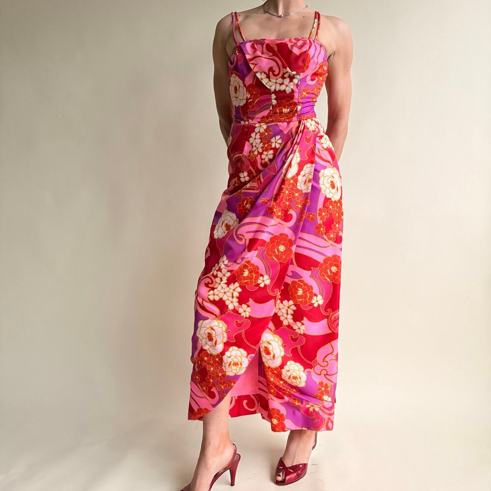 Vintage Paradise Hawaii Pink and Orange Formal Dress  (Fits 2)